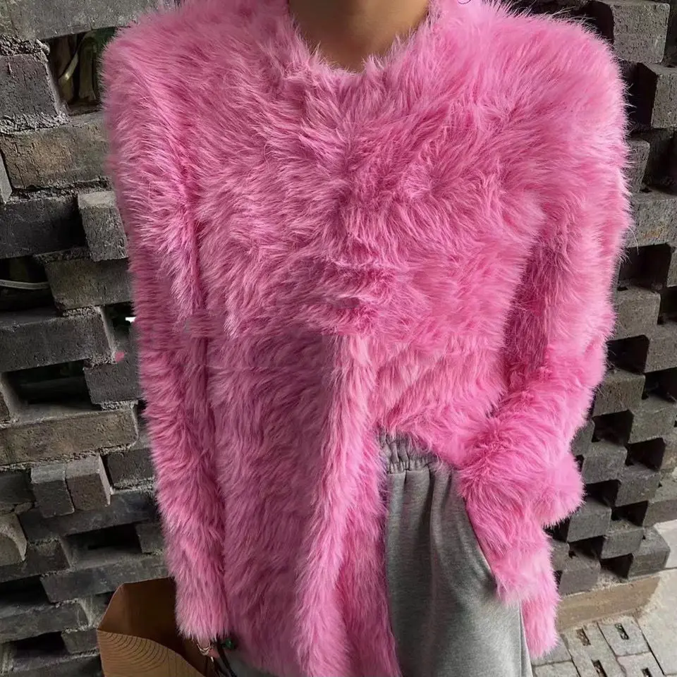 Женский зимний теплый свитер из меха норки и кашемира с кроличьим мехом пушистая