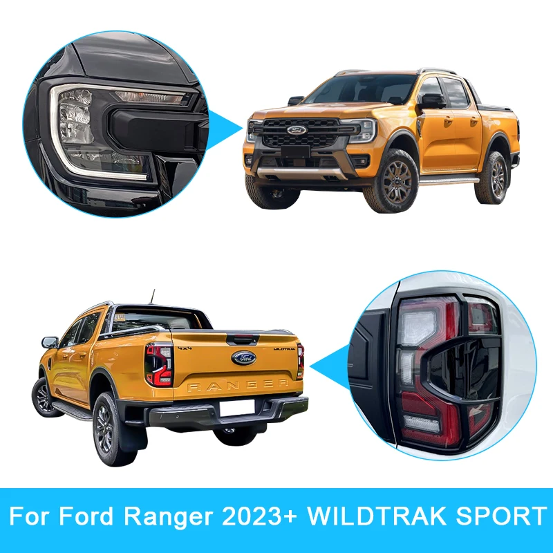 Фото Накладка на переднюю фару, накладка на заднюю панель для Ford Ranger 2022 2023 +, аксессуары для спорта WILDTRACK, матовый черный автомобильный стиль 4 шт./к... №1
