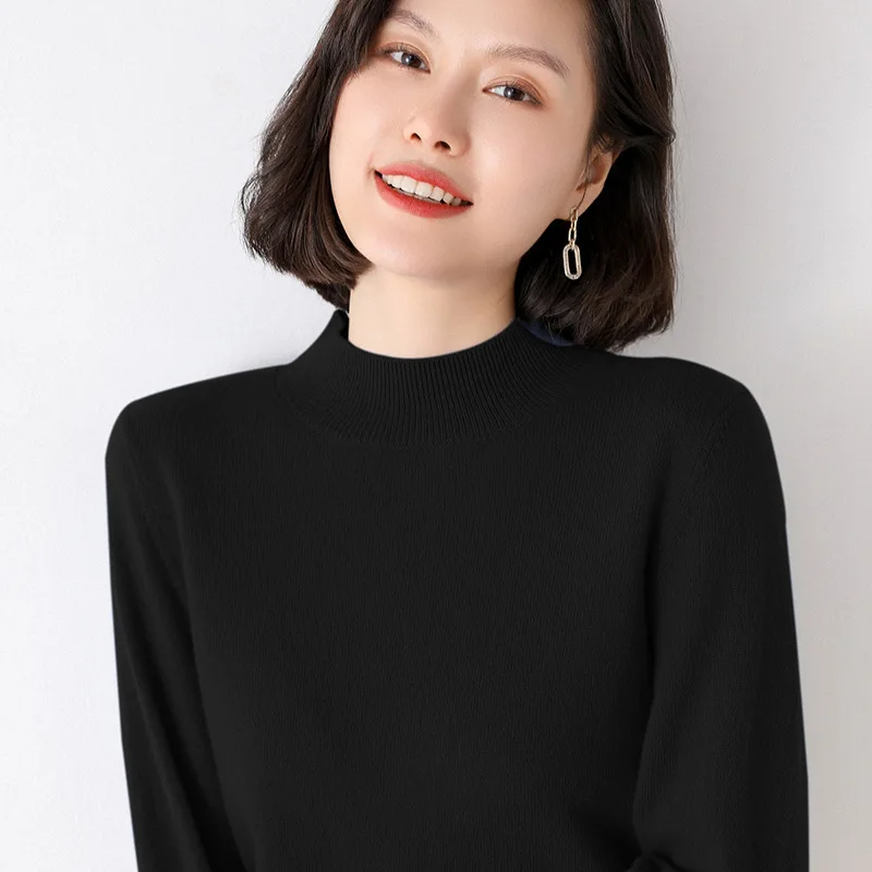 

Solid color spring and autumn all-match temperament turtleneck women's top gray