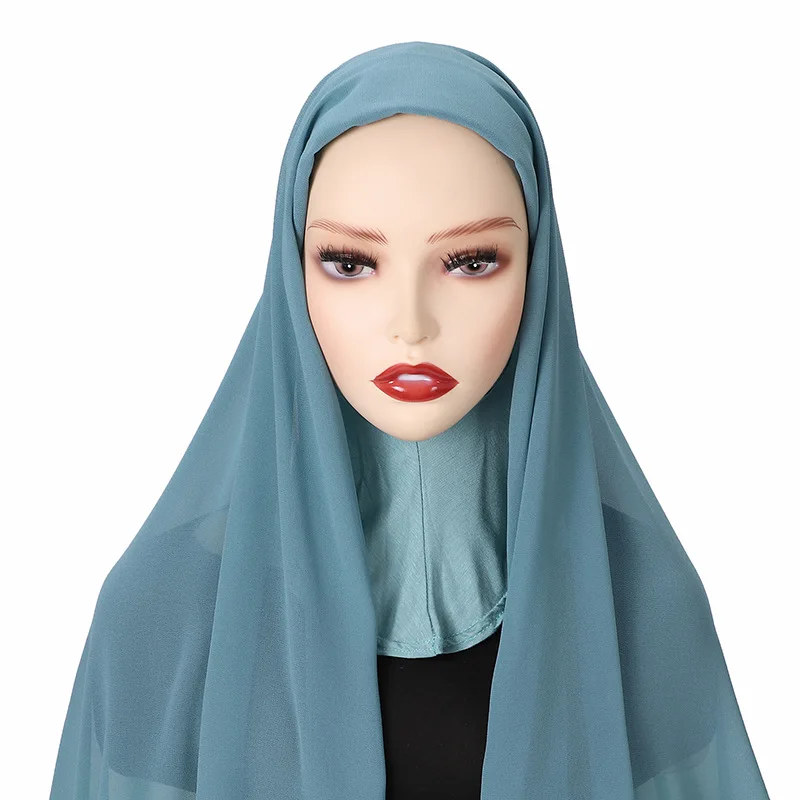 

2023 New Arrival Chiffon Hijab With Bonnet Muslim Fashion Indonesia Malaysia Head Scarf Headwraps For Women Islamic Clothing
