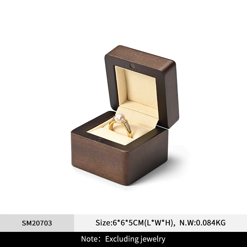 

Деревянная шкатулка для колец Oirlv — органайзер для ювелирных изделий из темного дерева премиум-класса с серой/бежевой бархатной подкладкой, идеально подходит для подарков и личного использования