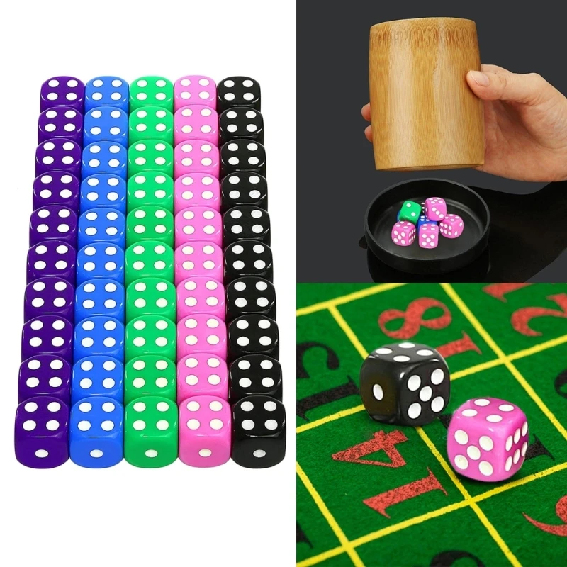 

50Pcs Acrylic Colorful Dices Round Corner Role Playing Dices 6 Sided Dices
