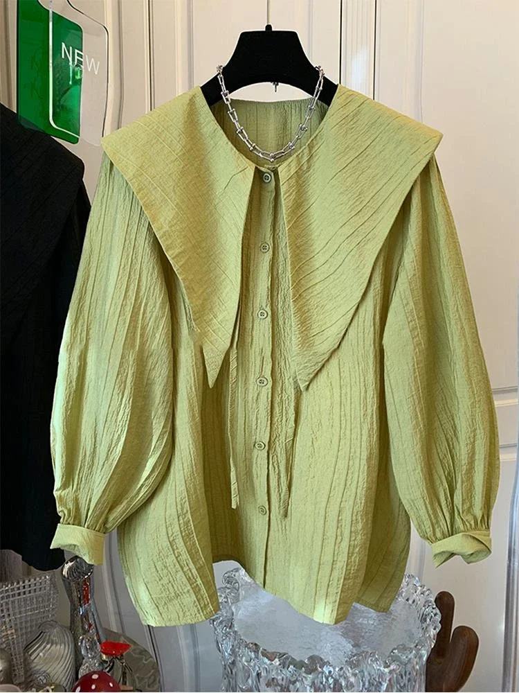 Французский дизайн рубашка с воротником и длинными рукавами однотонные блузки