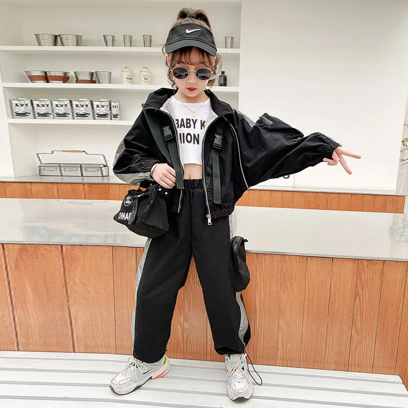 Boys Girls Clothing Sets 4-13T Unisex Sports Suit Reflective Hoodies+Pants Street Wear Fashion Hip Hop Kids Teens Clothes Suits