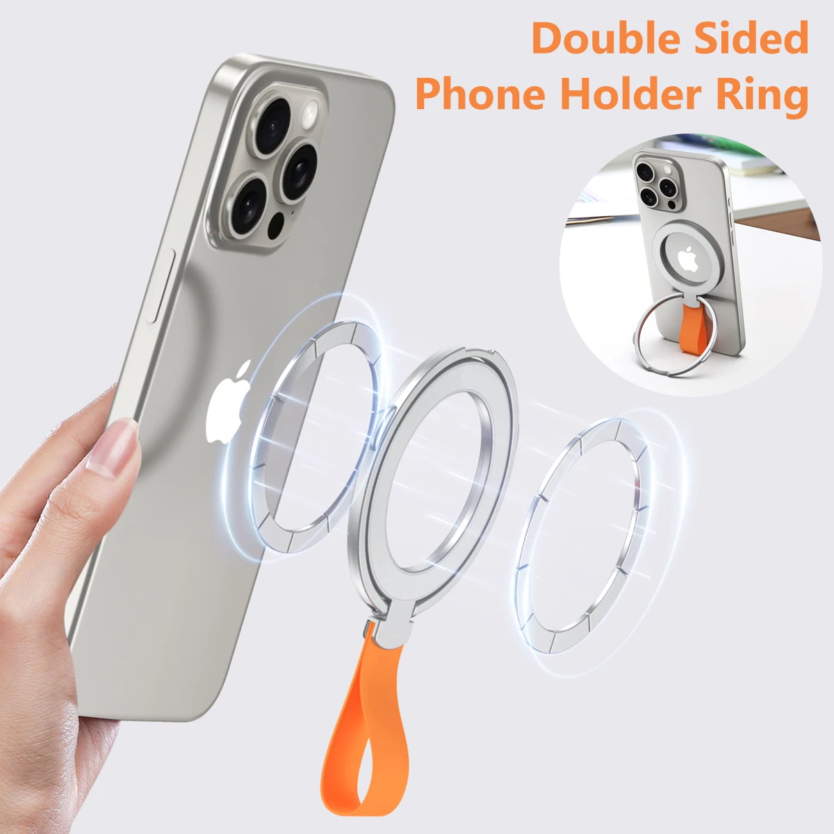 Магнитное кольцо-держатель для телефона на 360 ° iPhone 15 14 13 12 Pro Max двухсторонний