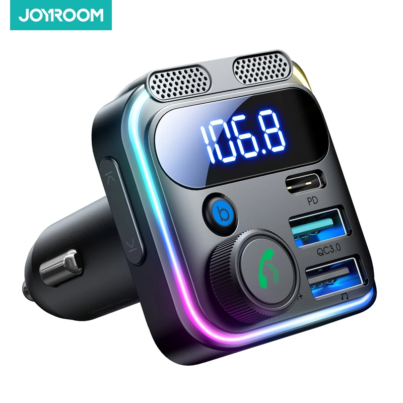 

JOYROOM 48 Вт Bluetooth 5,3 Автомобильный FM-передатчик Двойные микрофоны PD & QC 3.0 Автомобильное зарядное устройство для быстрой зарядки Адаптер U-диска Громкая связь