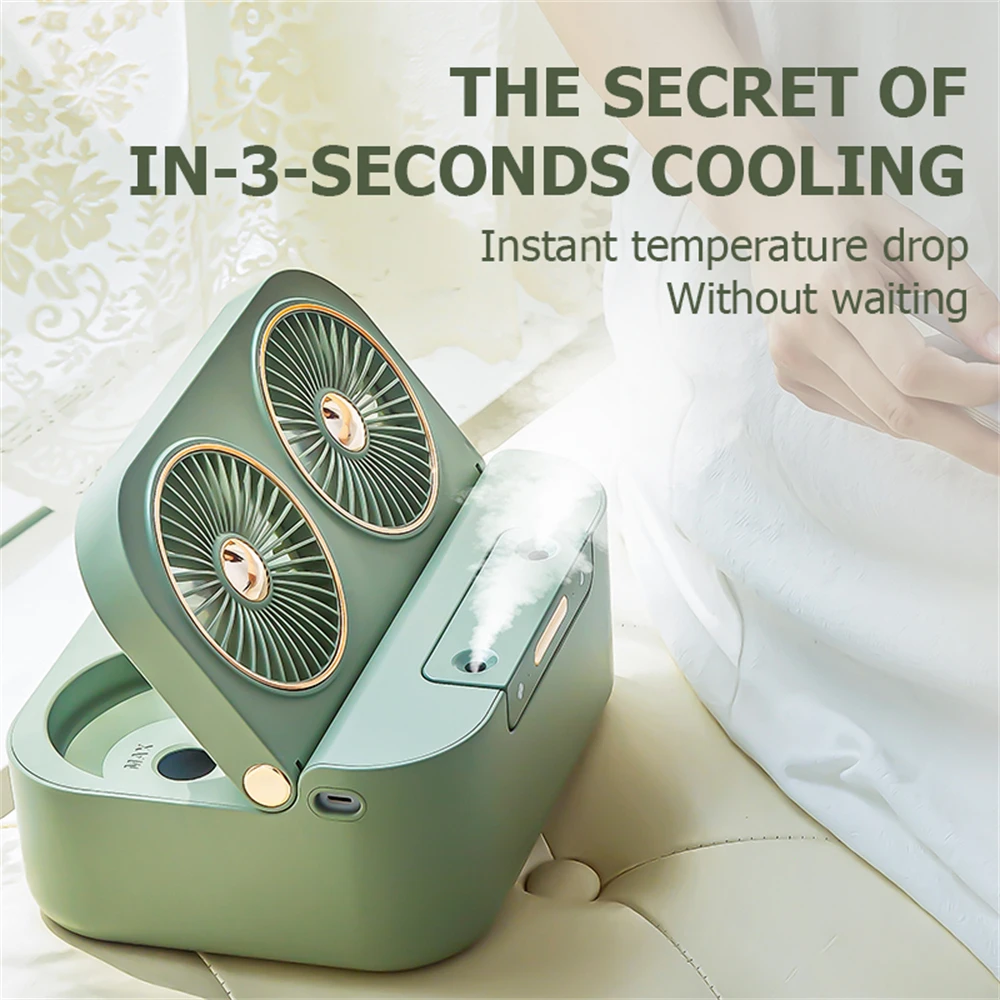 

Double-blade Mist Spray Fan Portable Quiet USB Desktop Air Conditioning Cooling Fan 4000mAh Battery Bedroom Office Tabletop Fan