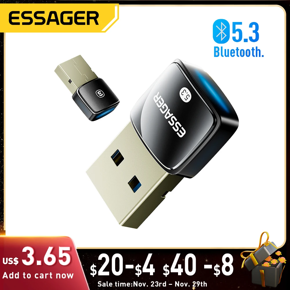 

Essager USB Bluetooth 5.3 5.0 Dongle Adapter For PC Speaker Wireless Mouse Earphone Keyboard Music Audio Receiver Transmitter