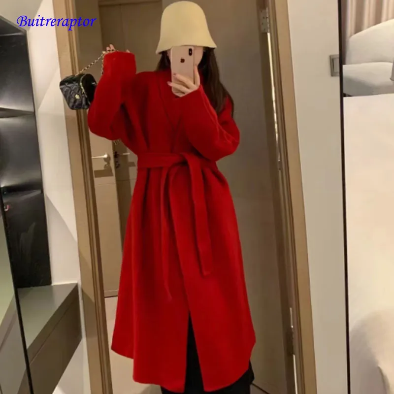 Новинка 2024 роскошное двустороннее кашемировое пальто из смесовой шерсти для