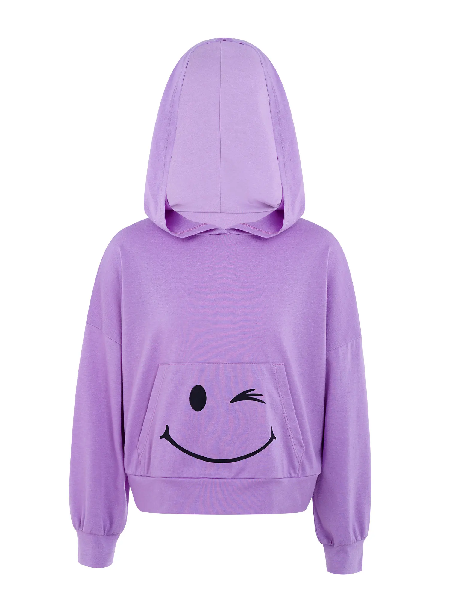 

Kids Girls Hooded Hoodie Long Sleeve Smile Print Pocket Sweatshirt Casual Tops