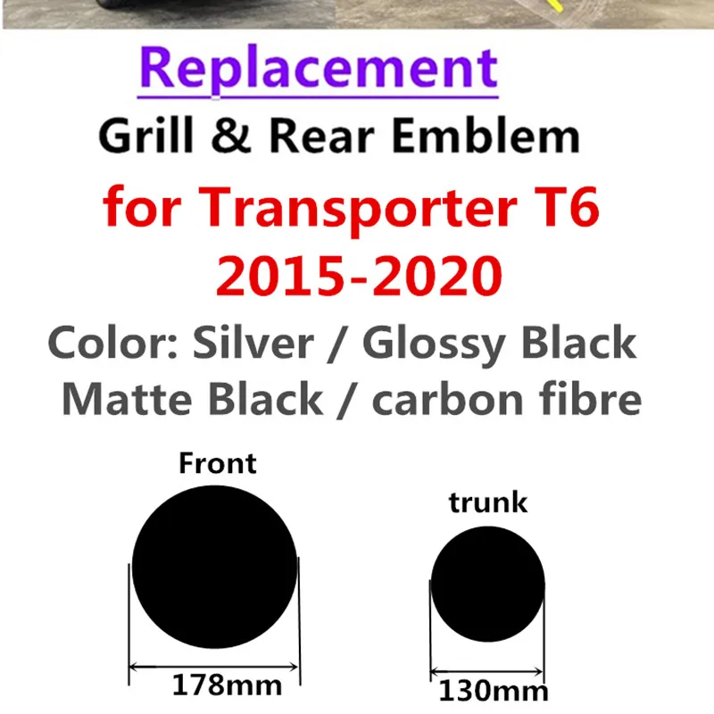 

2Pcs/set Replacement Front and Rear Badge Emblem Grille Trunk logo EMBLEM for Transporter Van T6 2015 2016 2017 2018 2019 2020