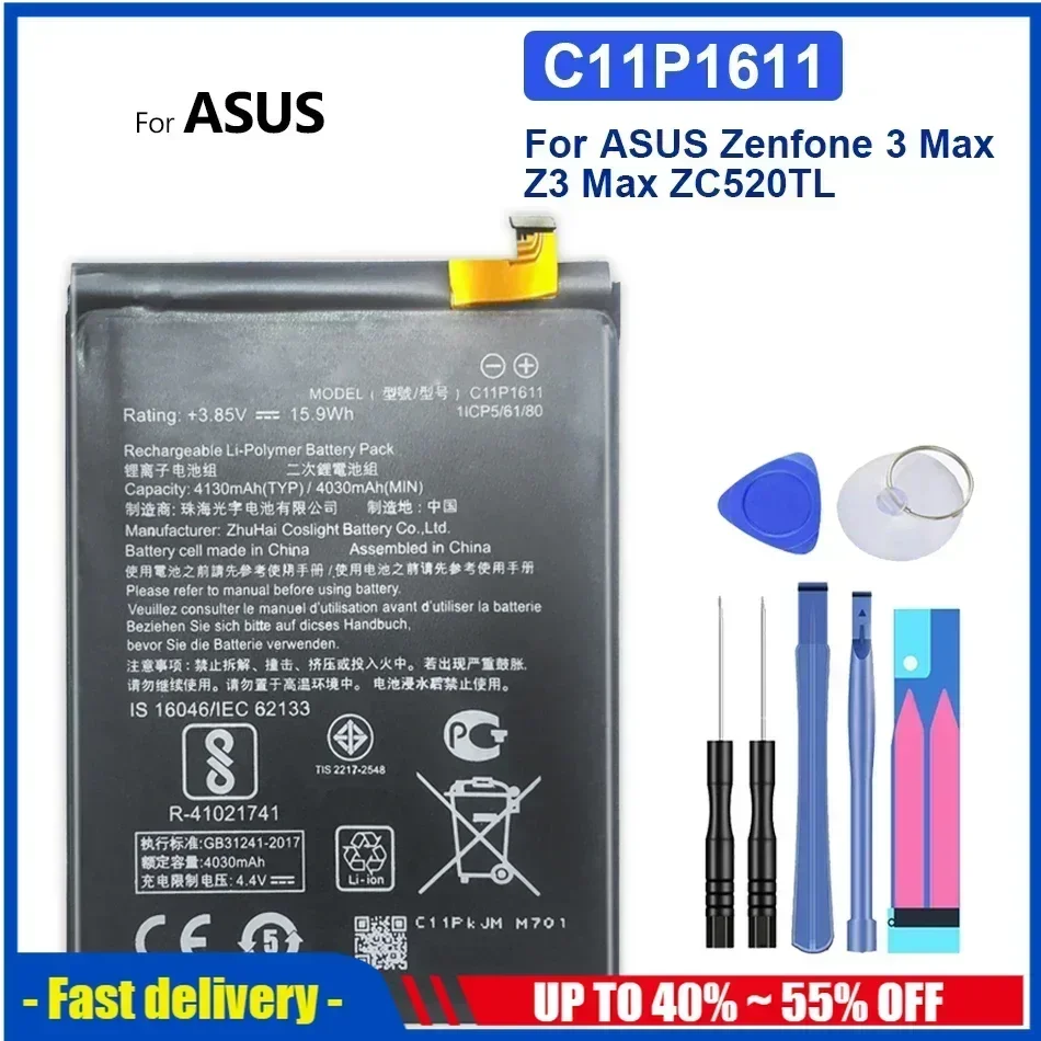 Bateria C11P1611 4130 мАч Аккумуляторы для мобильных телефонов ASUS Zenfone 3 Zenfone3 Max Z3 ZC520TL
