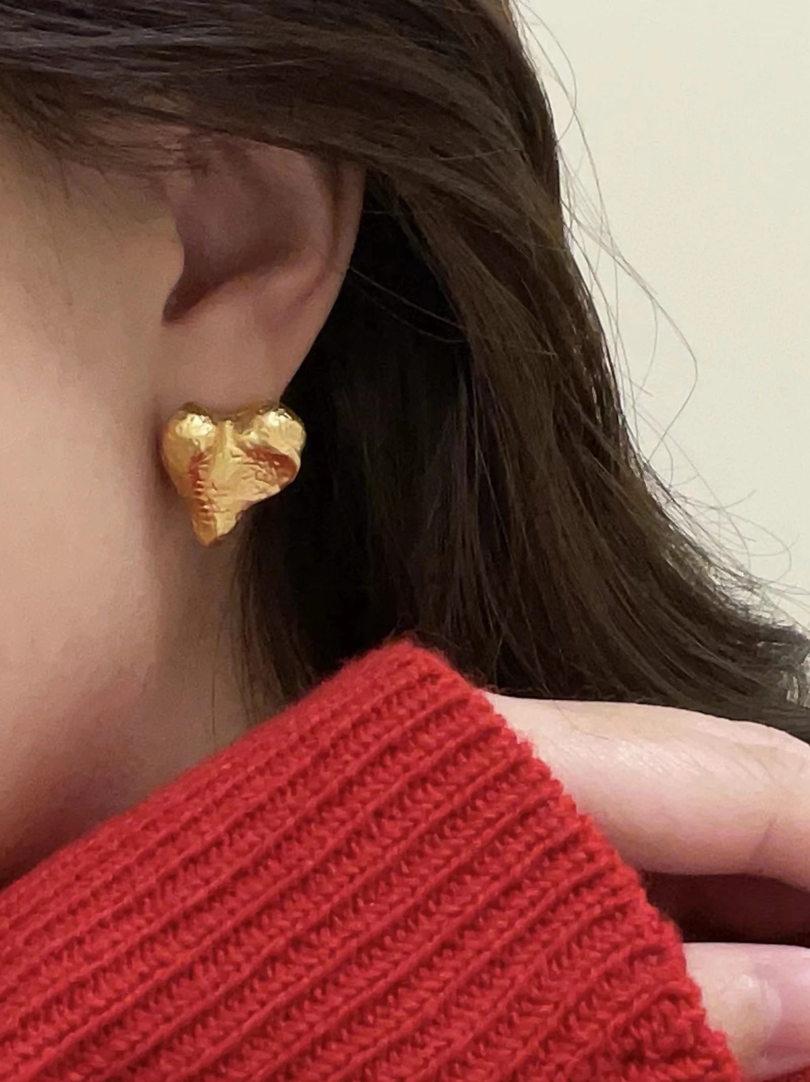 Brass Retro Hearts Earrings Women Jewelry Punk Party T Show Gown Runway Trendy  Korean Japan INS