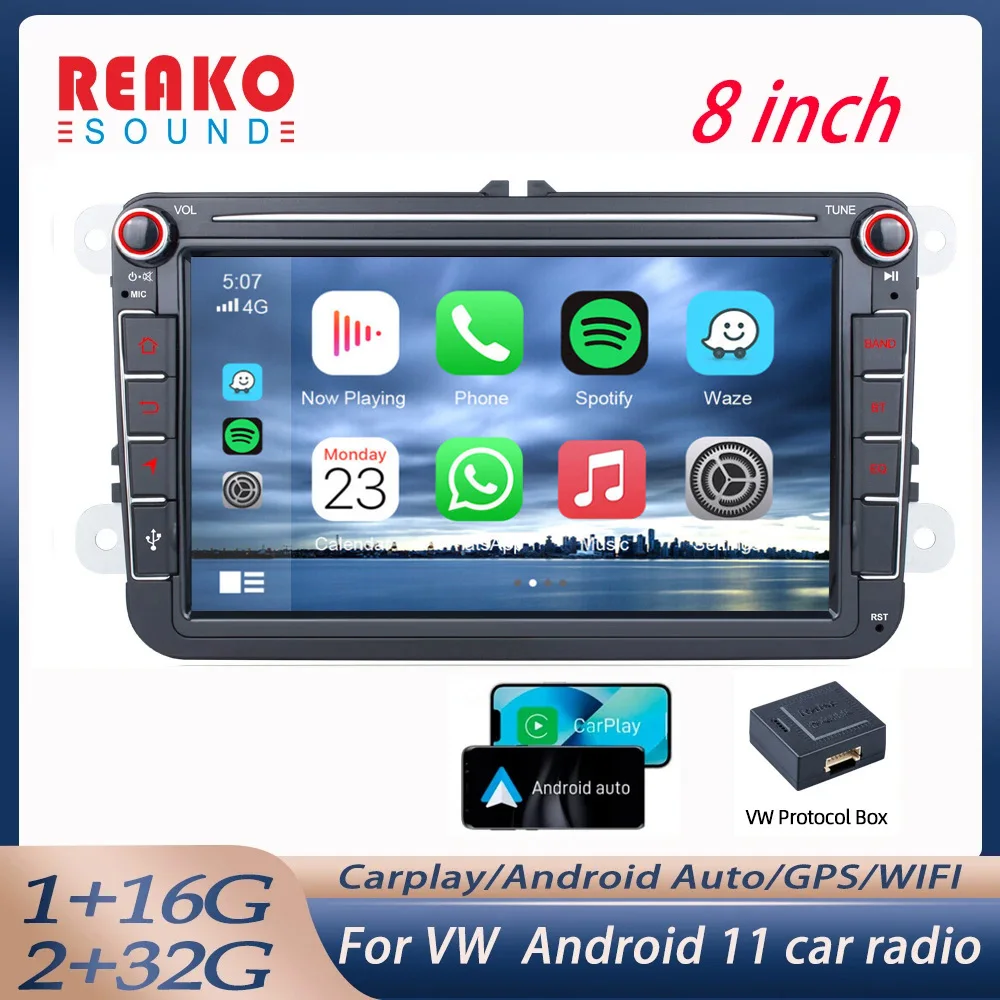 REAKOSOUND Android 11 2 Din 8" RDS Carplay GPS WIFI Автомобильное радио для VW / Volkswagen Skoda Octavia golf 5 6 Мультимедиа Видео плеер.