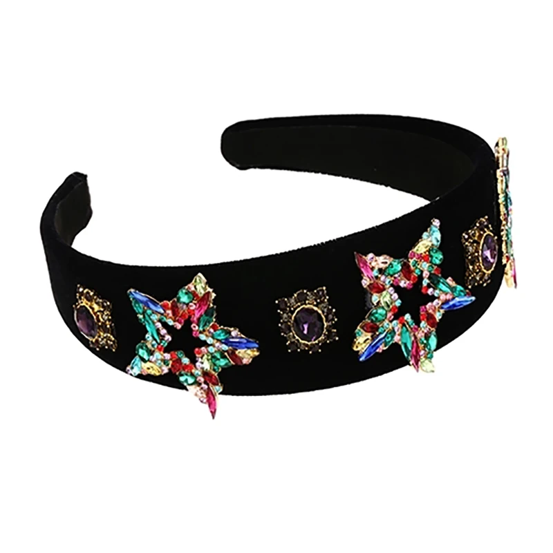 

ZHINI 2022 индивидуальные черные замшевые широкие повязки для женщин Простые милые цветные Яркие Хрустальные Звезды ручной работы хиар аксессуары