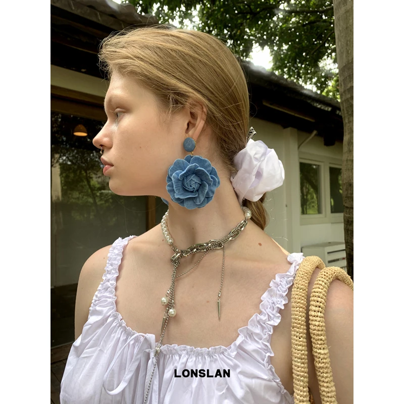 Lonslan ACC 2024 с синими привлекательными розами Элегантные модные серьги