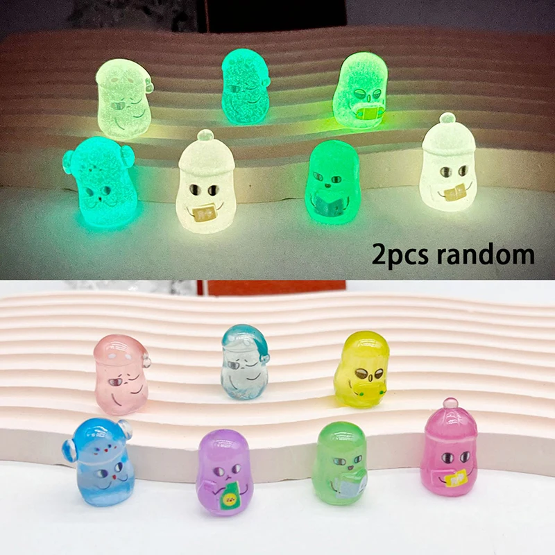

2Pcs Luminous Mini Resin Small Red Bean Car Dashboard Toys Dolls Figures Home Garden Decoration Cartoon Color Cute Car Ornament