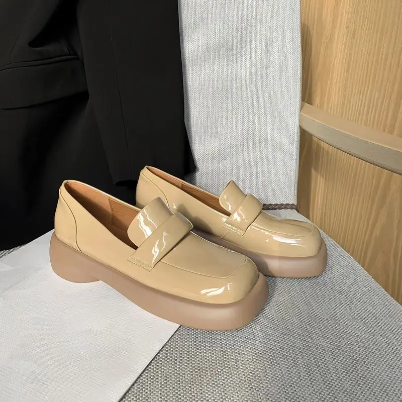 2023 New Natural Genuine Leather Women Heels Shoes Square Toe Thick-soled Waterproof Platform Fashion High Heel Shoes