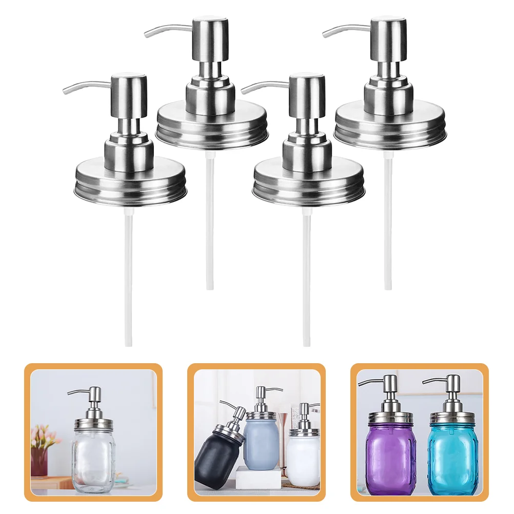

4 Pcs Soap Dispenser Jar Pump Lotion Pumps Bottle Replacement Stainless Steel Mason Lid