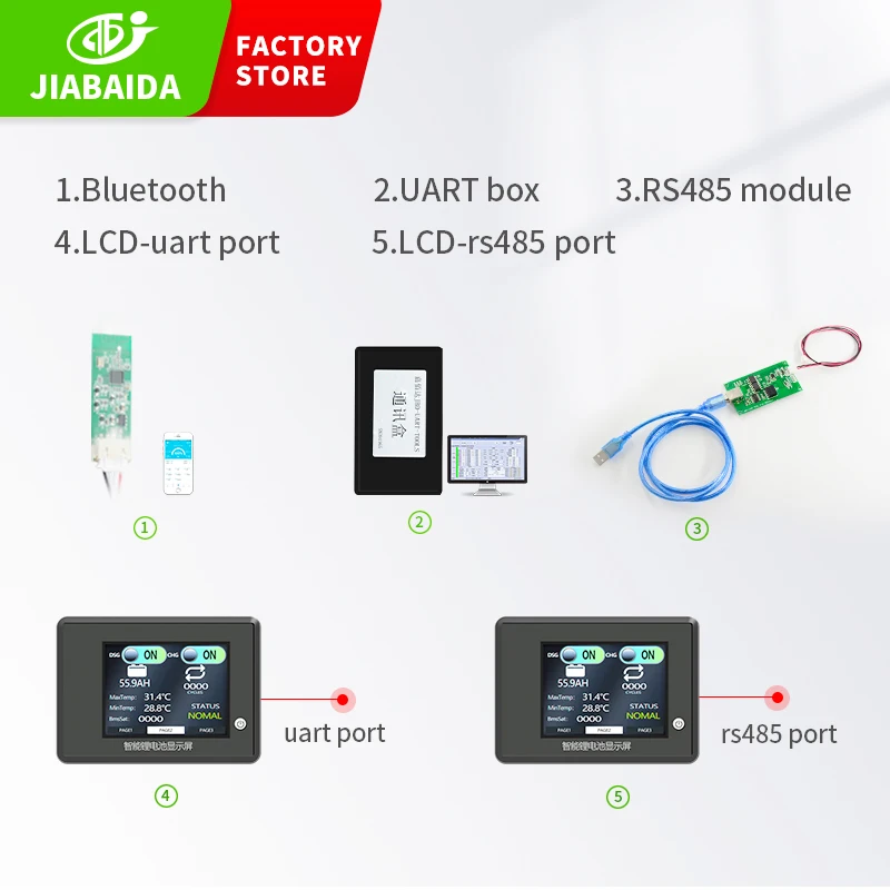 

Bluetooth Модуль UART RS485 ЖК-дисплей для литиевой батареи Smart BMS с функцией связи, аксессуары
