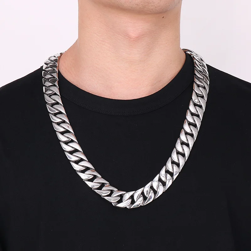 

Ожерелье из кубинской панцирной цепи для мужчин и женщин, Ювелирное Украшение в стиле панк, хип-хоп, матовая щетка из нержавеющей стали 316L, байкерское ожерелье, браслет, 20 мм