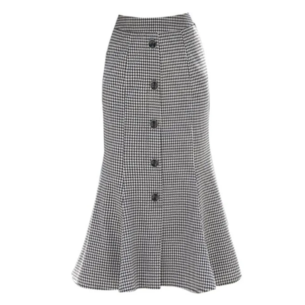 

Skirts Women Vintage Plaid Long Skirt Autumn Fashion High Waist Trumpet Skirt Female Bodycon Slim Fit Mermaid-Tail Ladies Skirts