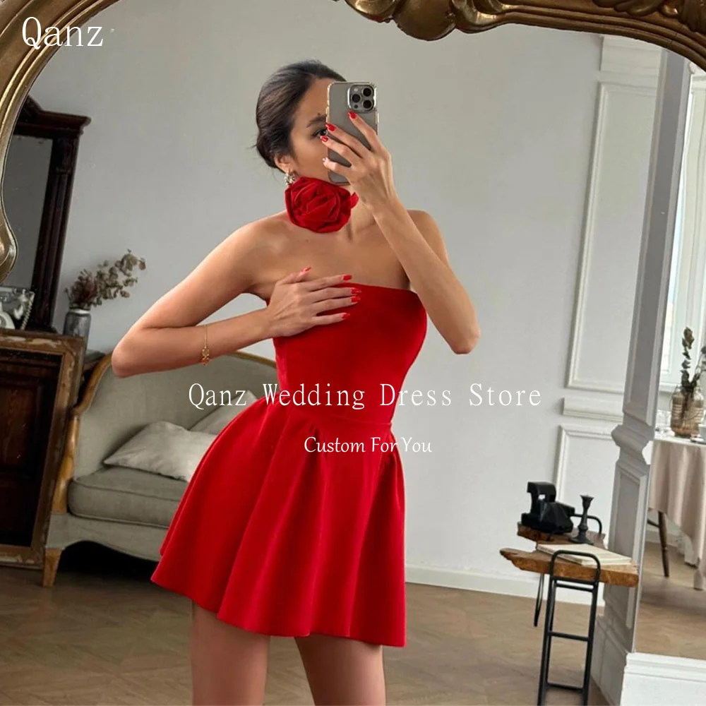 Qanz красные мини-платья для выпускного вечера винтажные атласные выпускные
