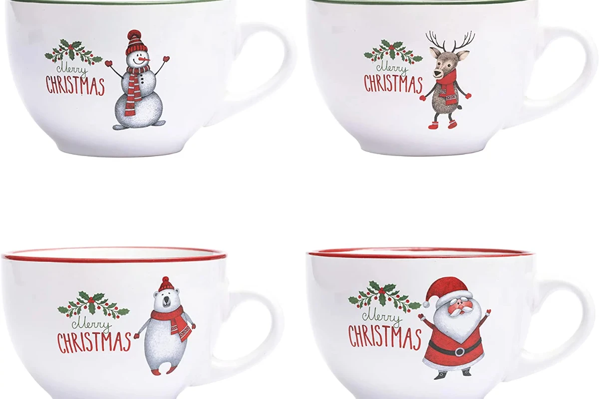 

| Large 24 Ounce Ceramic Christmas Mugs For Coffee And Cereal Set Of 4