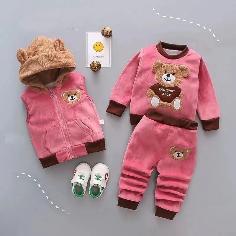 3Pcs Newborn Clothes Baby Girl Clothes Sets Infant Outfit Autumn Winter Vest+Sweater+ Pants Toddler Clothing Set Warm Suits 0-4Y images - 6