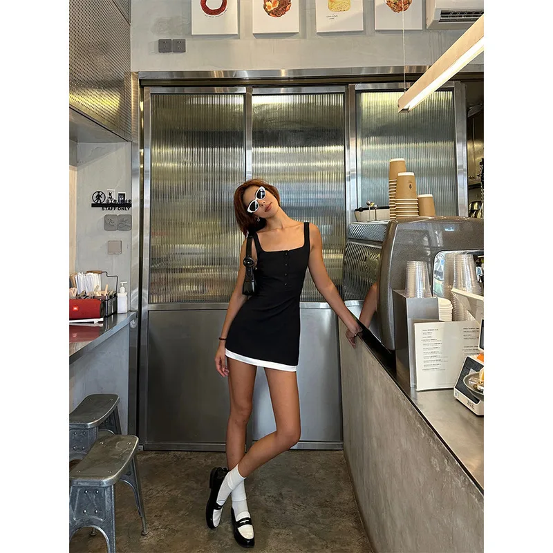 VanessaLab hailey's летнее черно-белое лоскутное элегантное и Просторное платье с