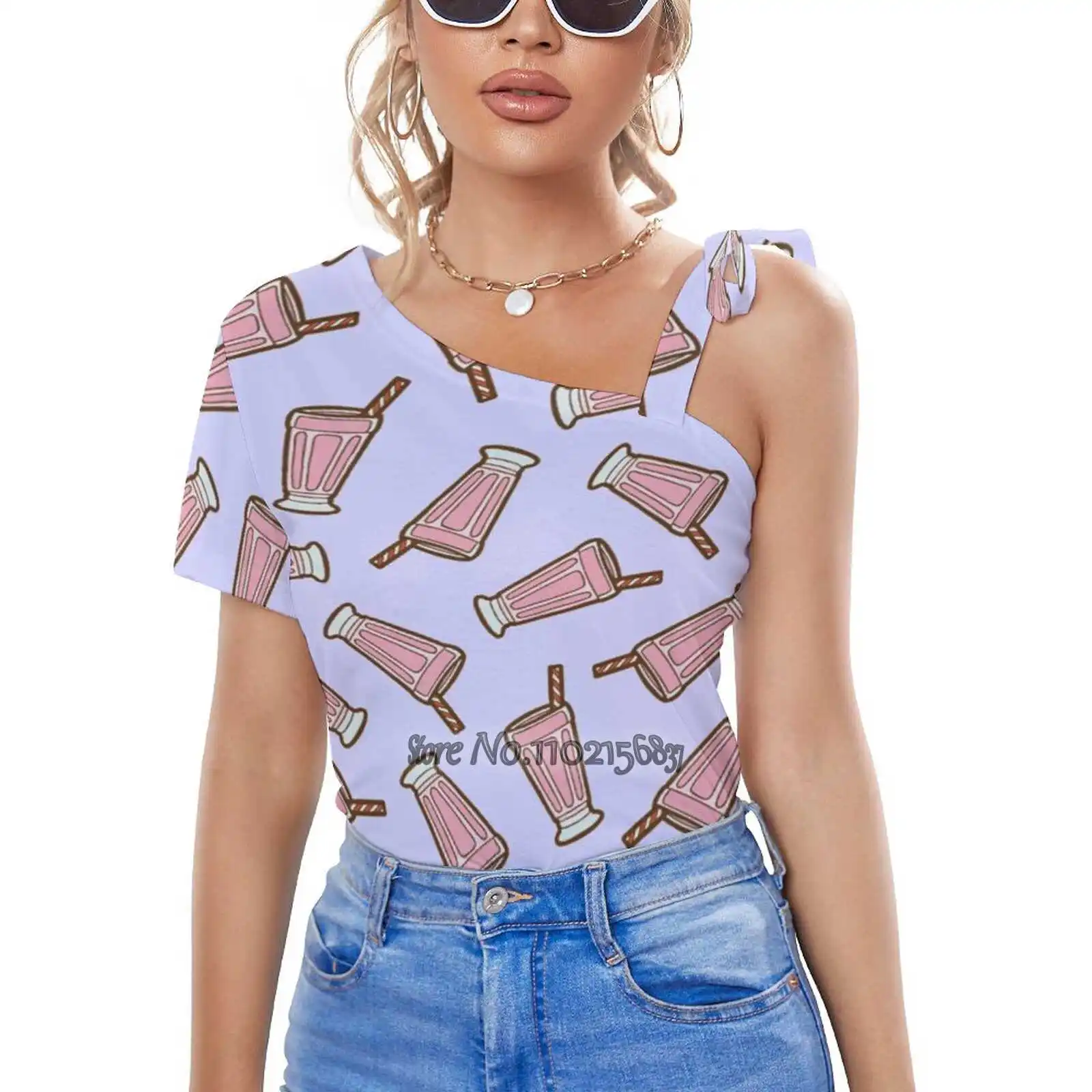 

Женская футболка на одно плечо, с принтом клубники