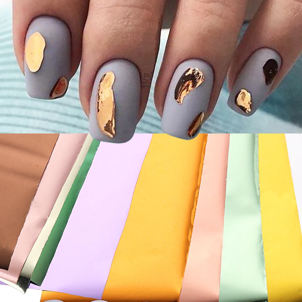 

10pcs Matt Metal Transfer Nail Foils Chrome Sticker Mirror Effect For Nails Gold Silver Aluminum Paper Wrap DIY Manicure GLJSH-A
