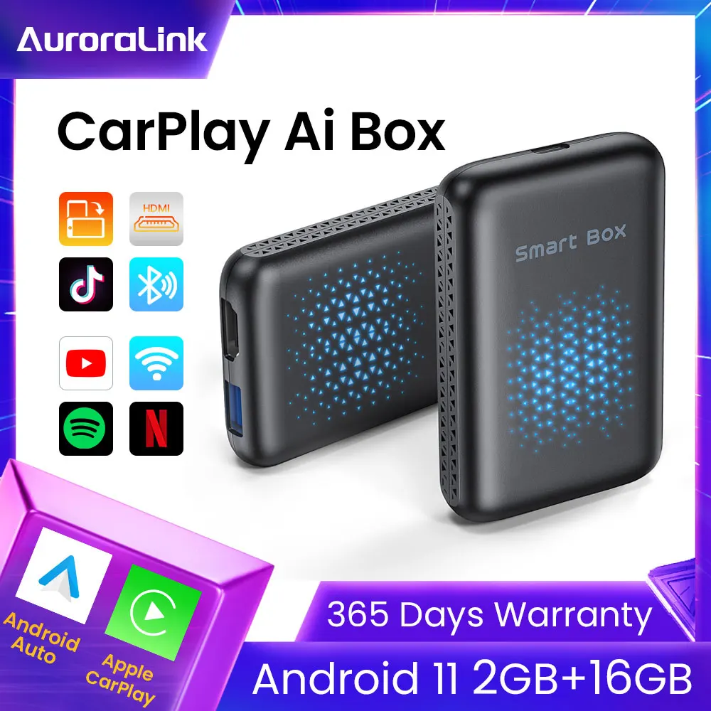 

AuroraLink Carplay Ai TV Box Android Auto Wireless Apple CarPlay For Toyota Mazada Audi VW Netflix YouTube Android 11 TV Box