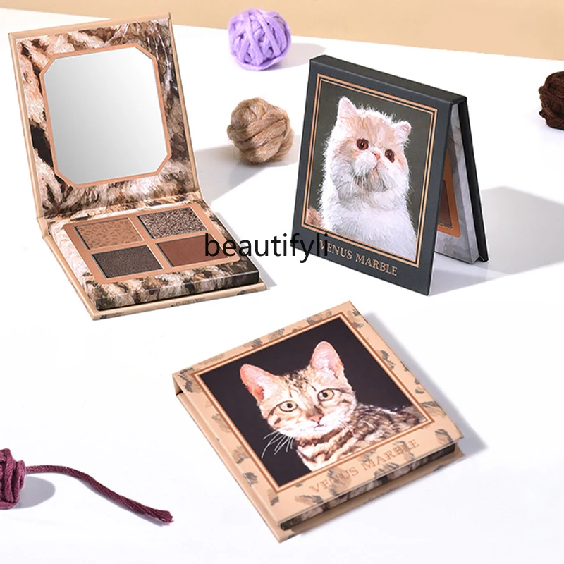 

Cat Series Four-color Eyeshadow Palette Cat Girl Earth Color Matte Pearl Sequins Easy To Smudge Portable Eyeshadow Palette