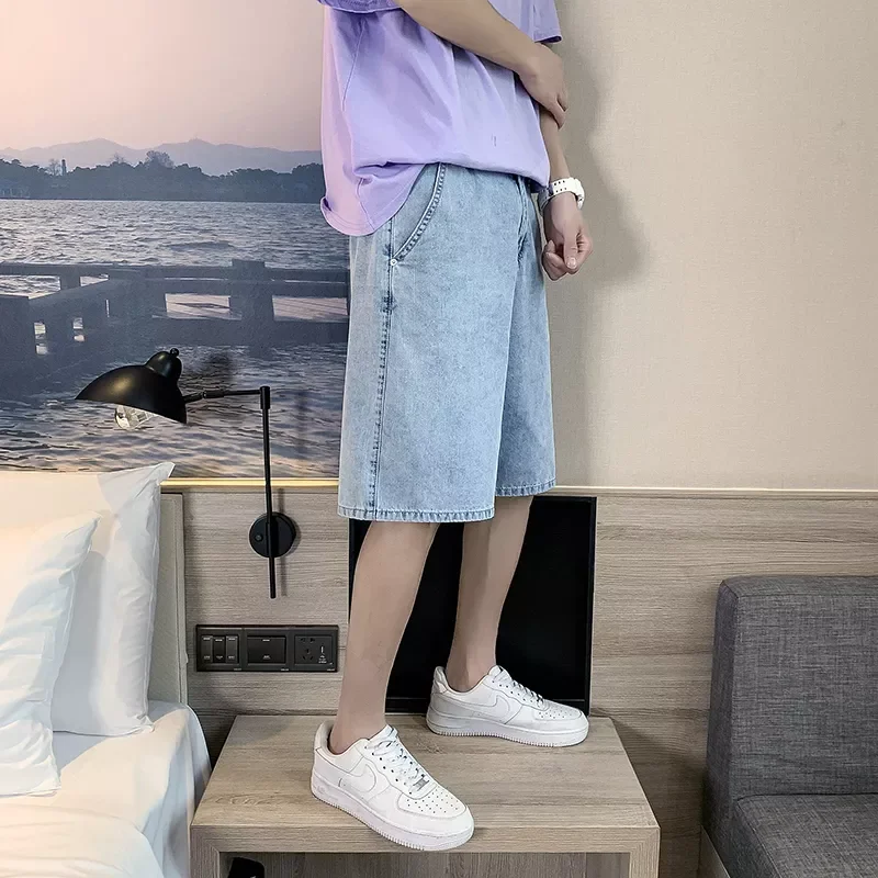 2022New Denim Shorts Male Women Same Korean Style Straight Denim Five-point Pants Casual Short Jeans Daily Wild Couple Models