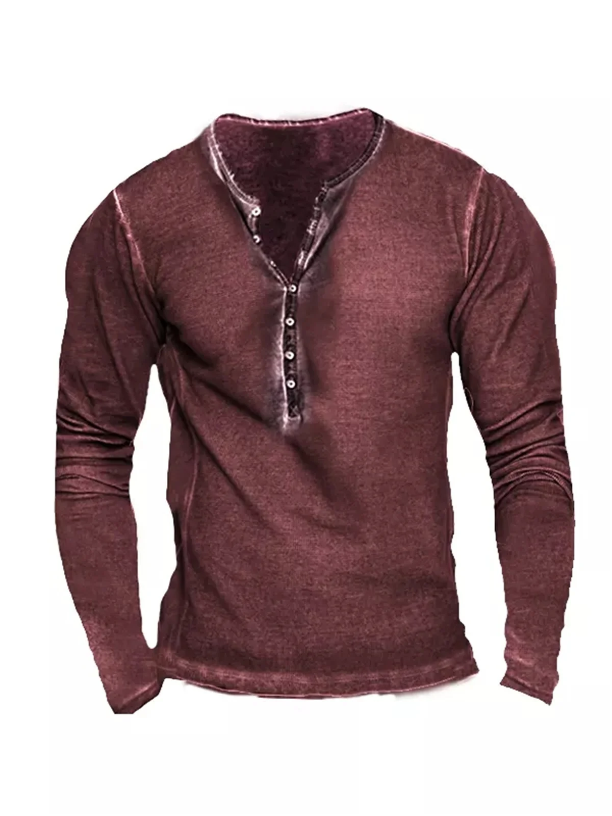 

Vintage Men's Button T-Shirt Ethnic Pattern Print Spring Autumn Loose O-Neck Long Sleeve Oversized T-Shirt Men's Solid Color Ove