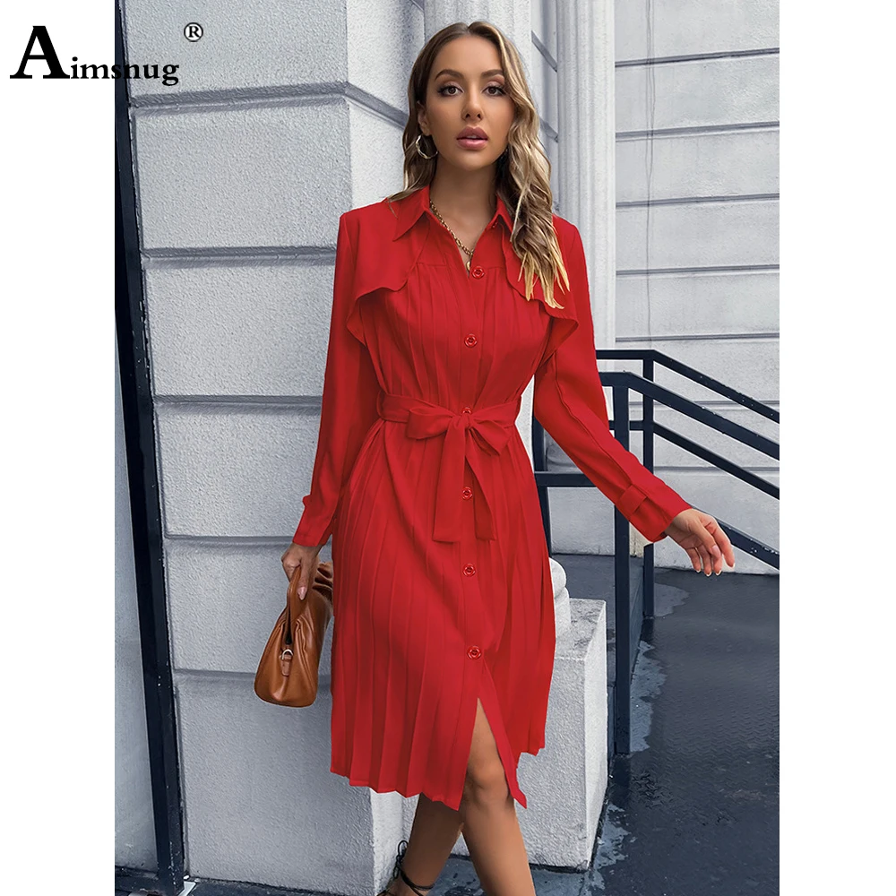 

Женское однобортное Плиссированное Платье-рубашка, новое праздвечерние чное платье в стиле пэчворк с поясом, элегантное женское Платье До ...