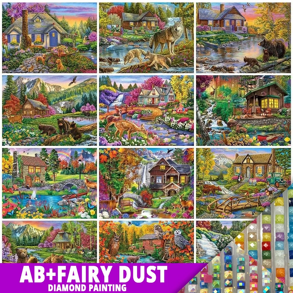 AB сказочная пыль алмазная живопись красочный дом искусственное животное медведь