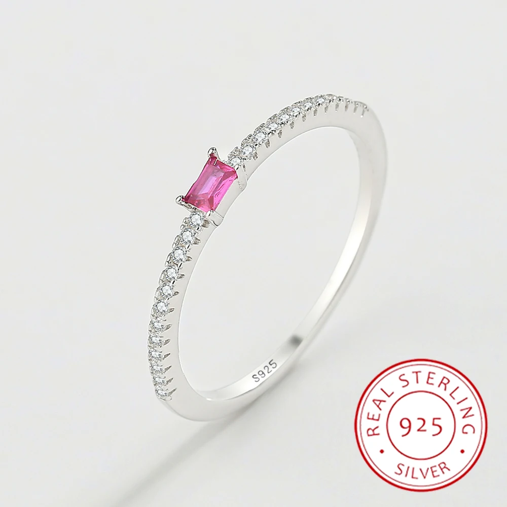 

2022 NEW Exquisiteness Pink Gemstone Ring For Women Real S925 Silver Rectangle Cubic CZ Zircon Engagement Wedding Gift Jewelry