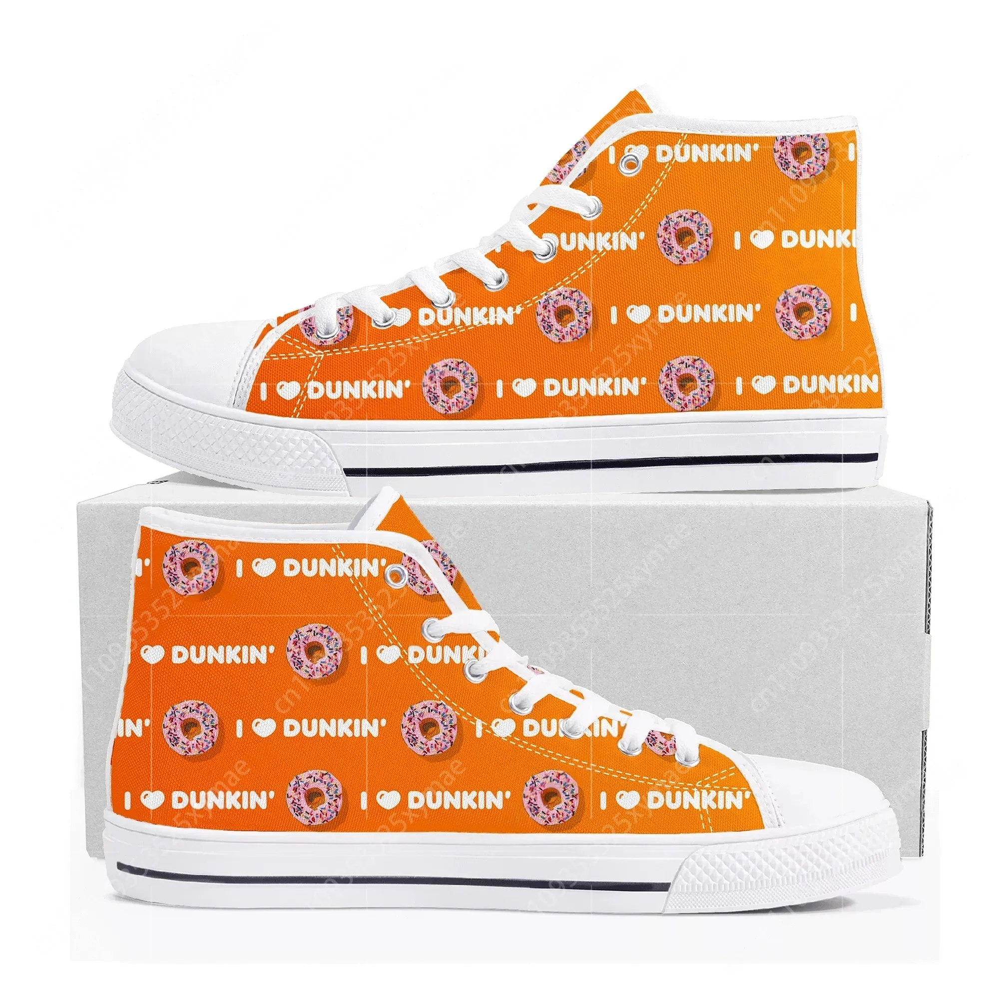 Фото Кроссовки Dunkin' Deez Nuts Drinks High Top высокого качества для мужчин, женщин и подростков, повседневные кеды из канваса, обувь для пар, изготовленная на заказ №3