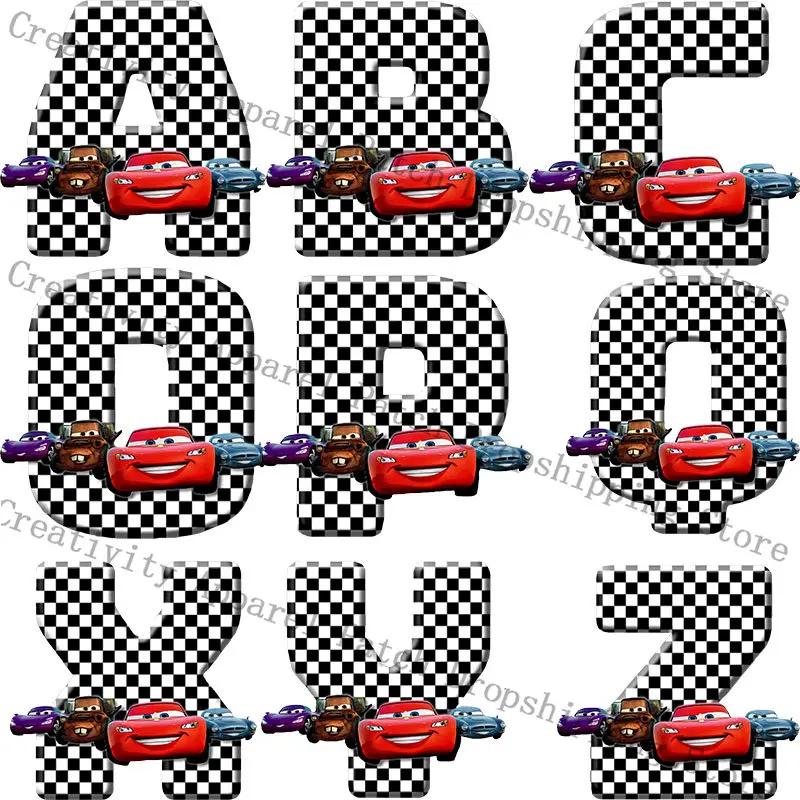 Disney Cars Lightning McQueen 26 English Letters Patches for Clothing on Kids Clothes Decor Heat Transfer Patch Accessory Gift