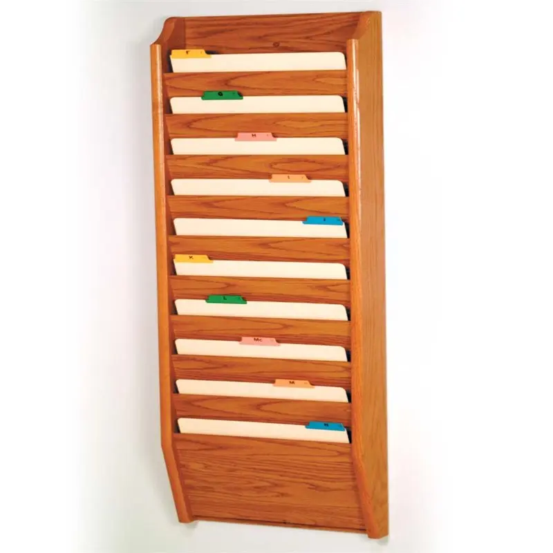 10 Pocket Legal Size Wall File Holder in Medium Oak