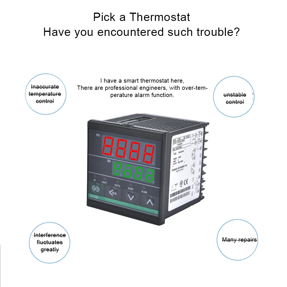 

220V Intelligent Digital Temperature Controller relay+solid State Dual Output Universal Input K Type CH102 CH402 CH702 CH902