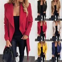 2022 autumn and winter hot new solid color womens casual suit lapel medium length woolen coat jackets for women winter coat