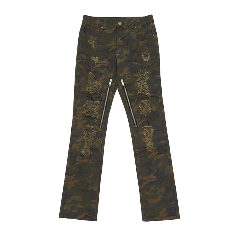 

Черные камуфляжные поврежденные прямые джинсовые брюки # nigo5793