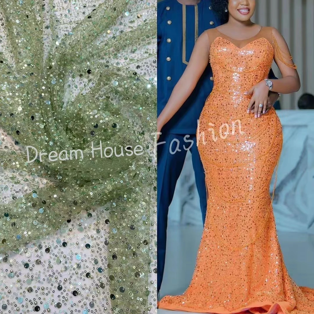 

AL71802 Newest Fashion Africa Lace Good Quality Handmade Embroidery Lace WIth Beads Sequins Partyor Wedding Dress