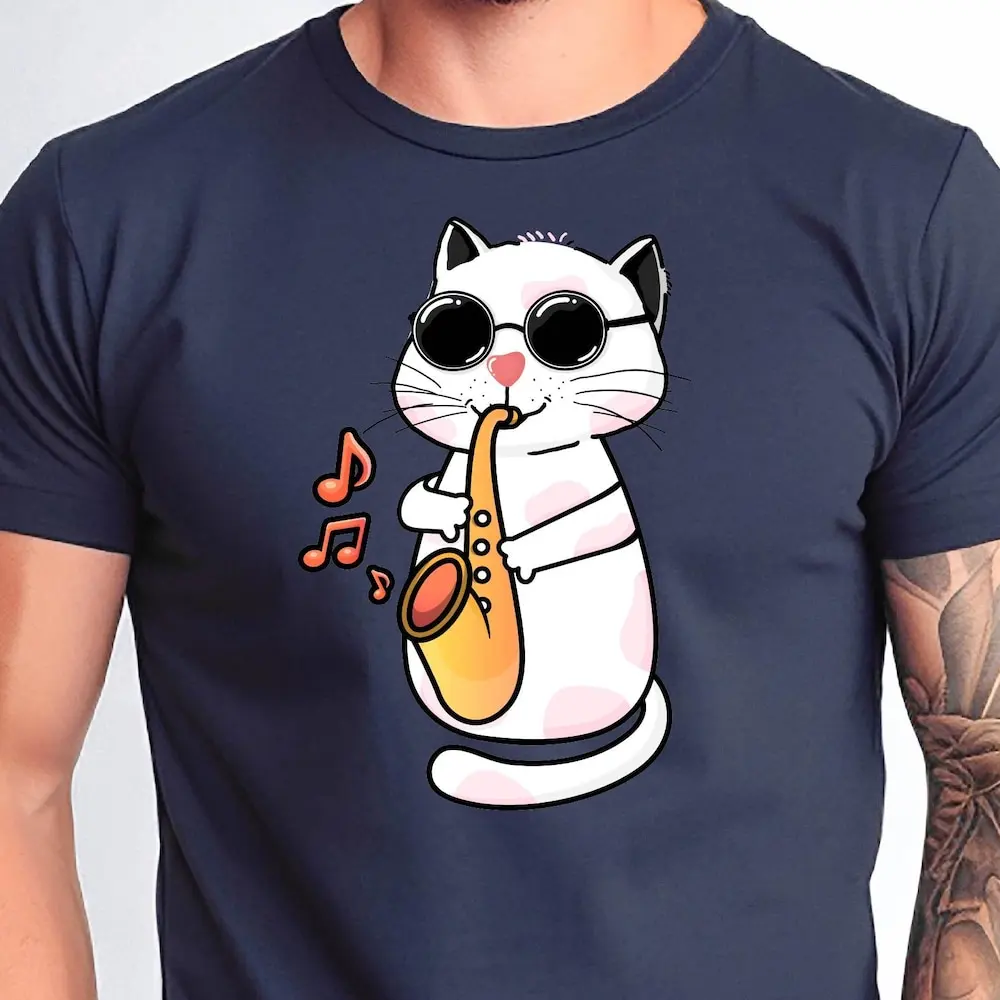 Футболка с изображением кота саксофона забавная Милая футболка на День отца