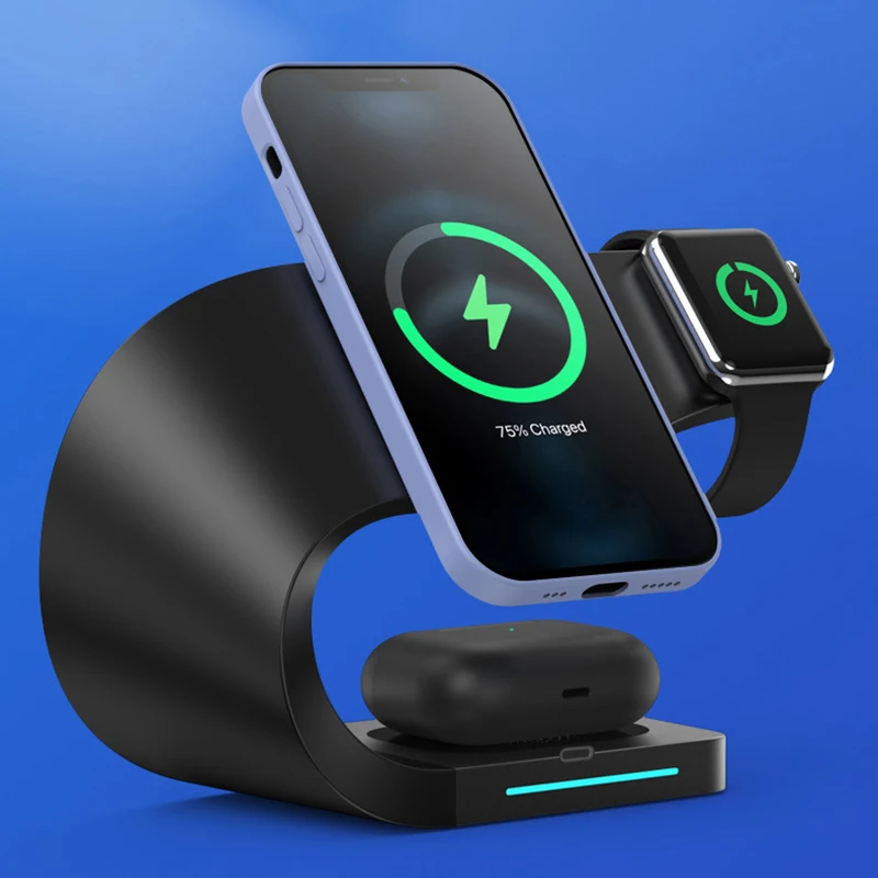 Магнитное Беспроводное зарядное устройство 3 в 1, зарядная станция для Apple Magsafe iWatch Airpod iPhone 12 13 14 Pro Max 15 Вт, индукционные зарядные устройства
