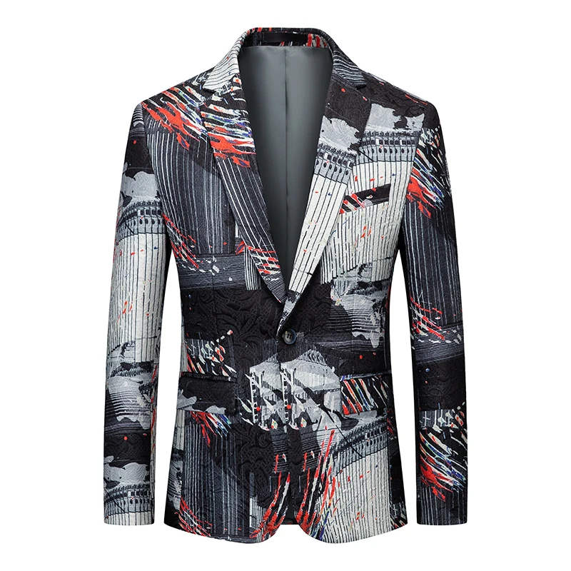 

YASUGUOJI New Men's Fashion Party Dress Slim Fit Suits Jacket Blazer Plus Size 6xl Casual Floral Print Painting Blazers Men
