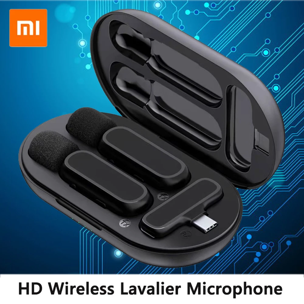 Xiaomi Wireless Lavalier Microphone with Portable Charging Box Audio Video Noise Cancel Record Plug-and-Play Mic for IOS Android